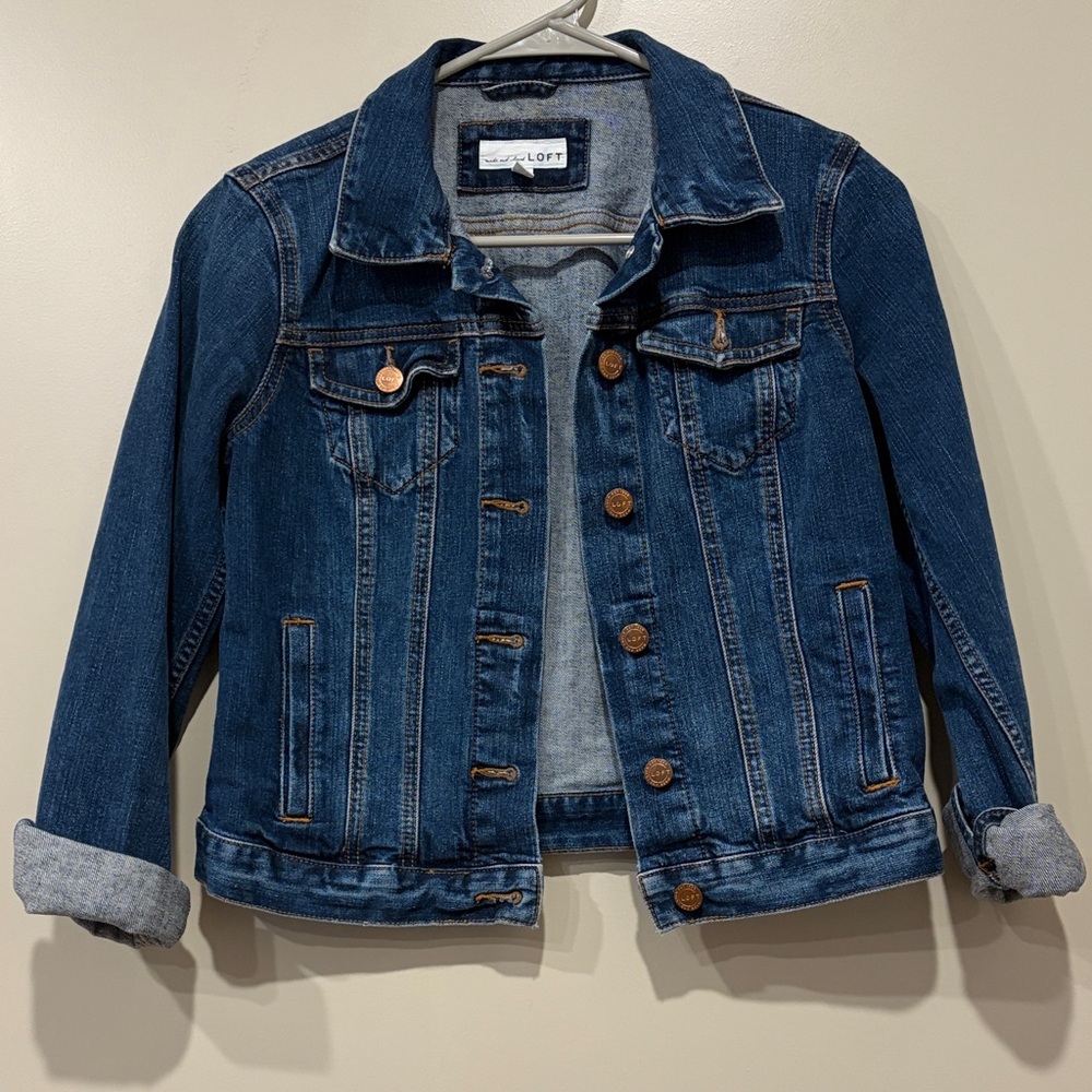 LOFT Dark Blue Jean Jacket with Copper Buttons